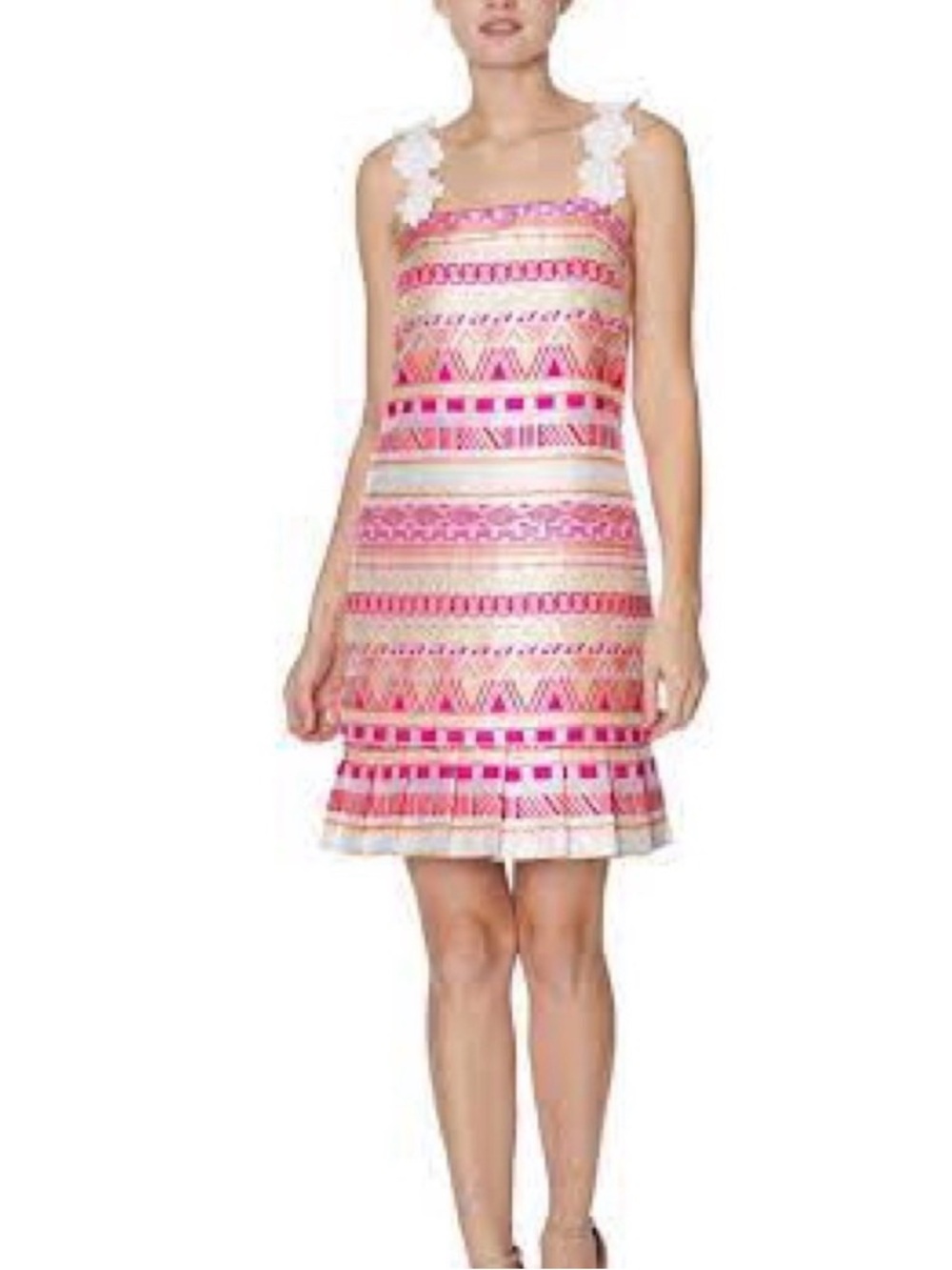 Laundry By Shelli Segal Pink and White Patterned Mini Dress